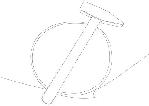 One continuous line of speech bubble with hammer. Thin Line Illustration To.. Stock Illustration