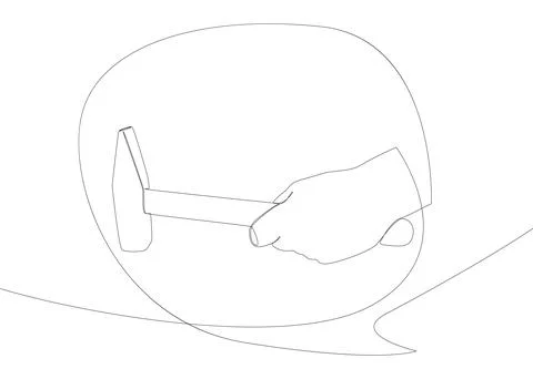 One continuous line of speech bubble with hammer. Thin Line Illustration To.. Stock Illustration
