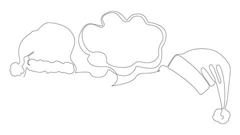 One continuous line of speech bubble with Santa Claus Hat. Thin Line holida.. Stock Illustration