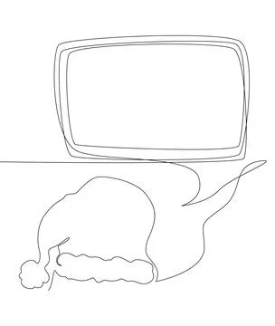 One continuous line of speech bubble with Santa Claus Hat. Thin Line holida.. Stock Illustration