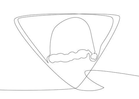 One continuous line of speech bubble with Santa Claus Hat. Thin Line holida.. Stock Illustration