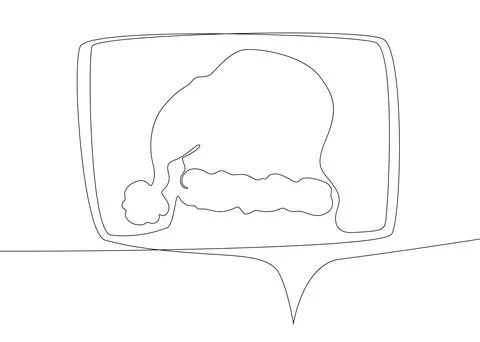 One continuous line of speech bubble with Santa Claus Hat. Thin Line holida.. Stock Illustration