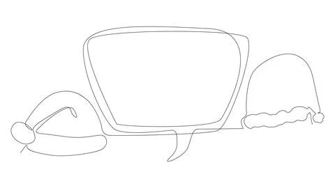 One continuous line of speech bubble with Santa Claus Hat. Thin Line holida.. Stock Illustration