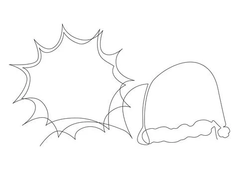 One continuous line of speech bubble with Santa Claus Hat. Thin Line holida.. Stock Illustration