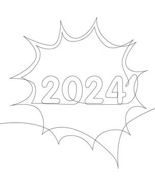 One continuous line of speech bubble with 2024 number. Thin Line Illustrati.. Stock Illustration