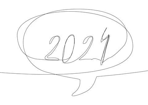 One continuous line of speech bubble with 2024 number. Thin Line Illustrati.. Stock Illustration