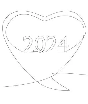 One continuous line of speech bubble with 2024 number. Thin Line Illustrati.. Stock Illustration