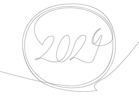 One continuous line of speech bubble with 2024 number. Thin Line Illustrati.. Stock Illustration