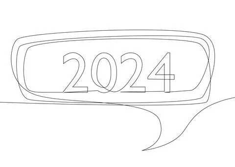 One continuous line of speech bubble with 2024 number. Thin Line Illustrati.. Illustrazione stock