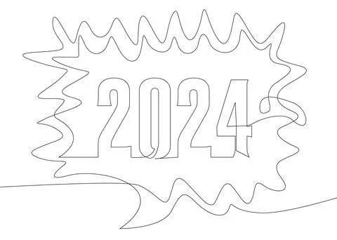 One continuous line of speech bubble with 2024 number. Thin Line Illustrati.. Stock Illustration