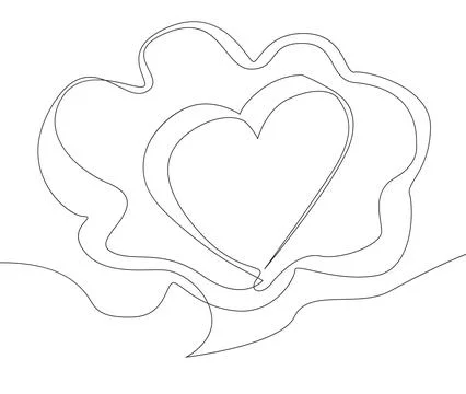 One continuous line of speech bubble with Heart. Thin Line Illustration vec.. Stock Illustration