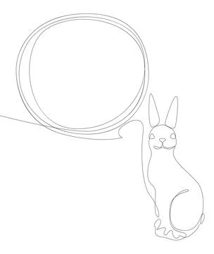 One continuous line of speech bubble with Easter Bunny. Thin Line Illustrat.. イラスト素材