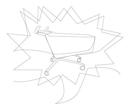 One continuous line of speech bubble with Shopping Cart. Thin Line Illustra.. Stock Illustration