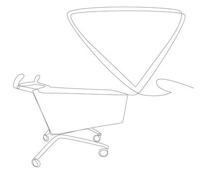 One continuous line of speech bubble with Shopping Cart. Thin Line Illustra.. Stock Illustration