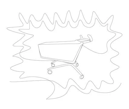 One continuous line of speech bubble with Shopping Cart. Thin Line Illustra.. Stock Illustration
