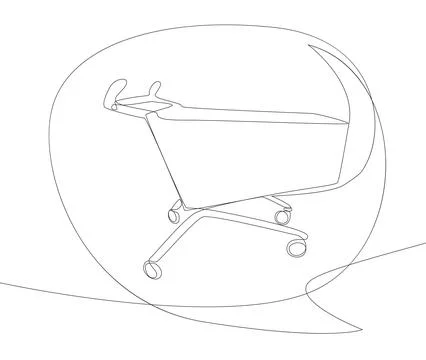One continuous line of speech bubble with Shopping Cart. Thin Line Illustra.. Stock Illustration