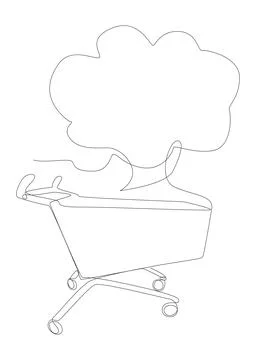 One continuous line of speech bubble with Shopping Cart. Thin Line Illustra.. Stock Illustration