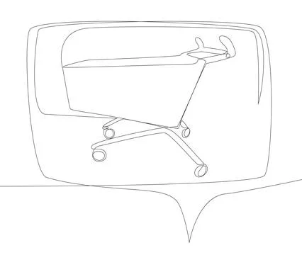 One continuous line of speech bubble with Shopping Cart. Thin Line Illustra.. Stock Illustration