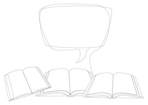 One continuous line of speech bubble with Book. Thin Line Education Illustr.. Stock Illustration