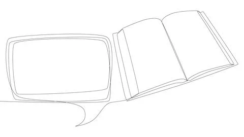 One continuous line of speech bubble with Book. Thin Line Education Illustr.. Stock Illustration