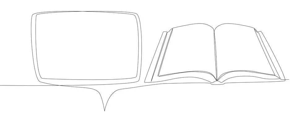 One continuous line of speech bubble with Book. Thin Line Education Illustr.. Stock Illustration