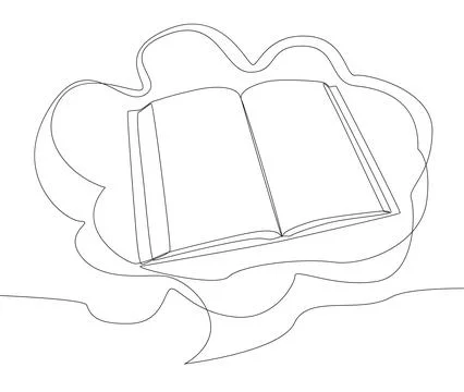 One continuous line of speech bubble with Book. Thin Line Education Illustr.. Stock Illustration
