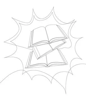 One continuous line of speech bubble with Book. Thin Line Education Illustr.. Stock Illustration