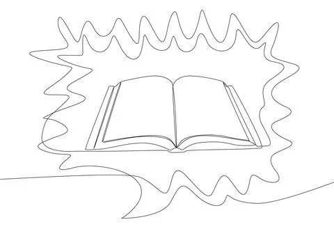 One continuous line of speech bubble with Book. Thin Line Education Illustr.. Stock Illustration