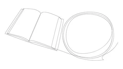 One continuous line of speech bubble with Book. Thin Line Education Illustr.. Stock Illustration