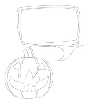 One continuous line of speech bubble with Halloween pumpkin. Thin Line Jack.. Stock Illustration