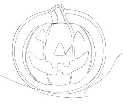One continuous line of speech bubble with Halloween pumpkin. Thin Line Jack.. Stock Illustration