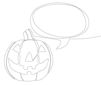 One continuous line of speech bubble with Halloween pumpkin. Thin Line Jack.. Stock Illustration