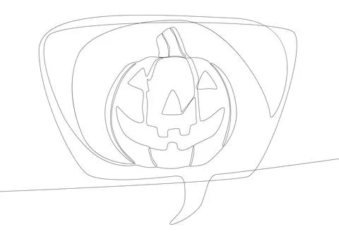 One continuous line of speech bubble with Halloween pumpkin. Thin Line Jack.. Stock Illustration