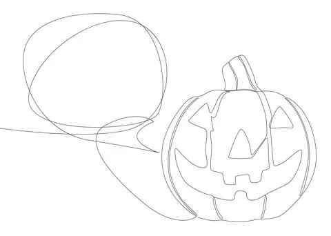 One continuous line of speech bubble with Halloween pumpkin. Thin Line Jack.. Stock Illustration