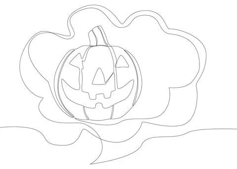 One continuous line of speech bubble with Halloween pumpkin. Thin Line Jack.. Stock Illustration