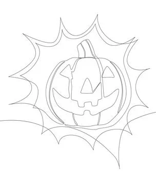 One continuous line of speech bubble with Halloween pumpkin. Thin Line Jack.. Stock Illustration
