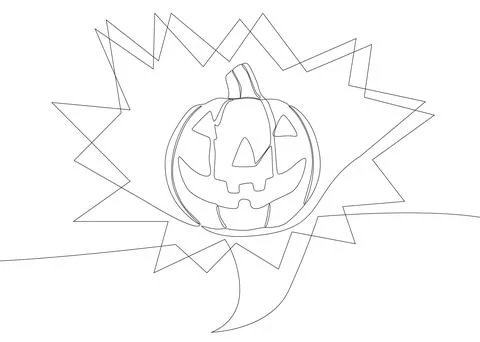 One continuous line of speech bubble with Halloween pumpkin. Thin Line Jack.. Stock Illustration