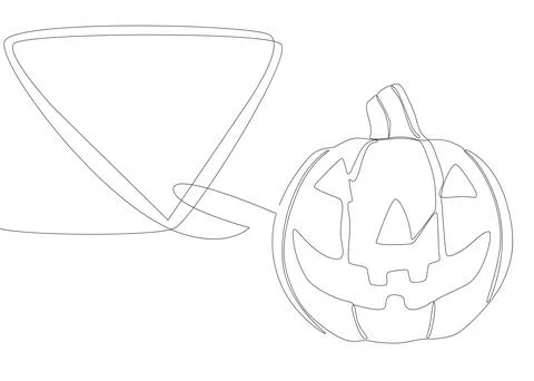One continuous line of speech bubble with Halloween pumpkin. Thin Line Jack.. Stock Illustration