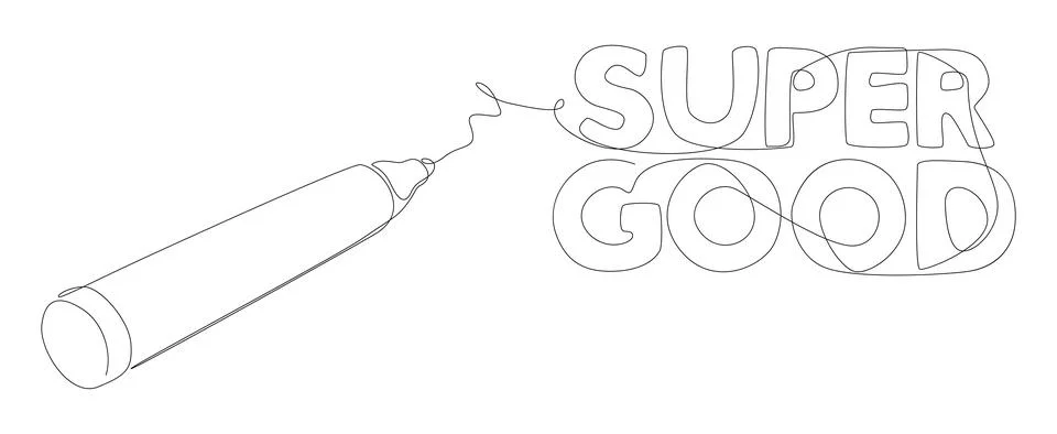 One continuous line of Super Good text written with a pencil, felt tip pen... 库存插图