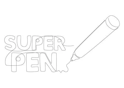 One continuous line of Super Pen text written with a pencil, felt tip pen. .. Stock Illustration