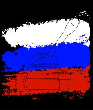 One continuous line of tank or armored vehicle with flags color in the back.. Stock Illustration