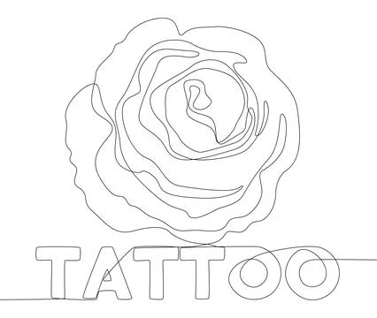 One continuous line of Tattoo word with rose flowers. Thin Line Illustratio.. Stock Illustration