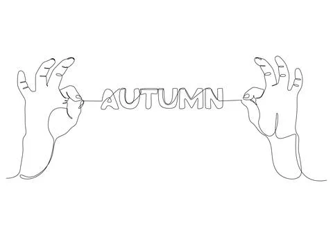 One continuous line of two hand holding a string with Autumn word. Thin Line  Stockillustratie