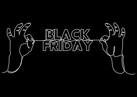 One continuous line of two hand holding a string with Black Friday word. Thin Stockillustratie