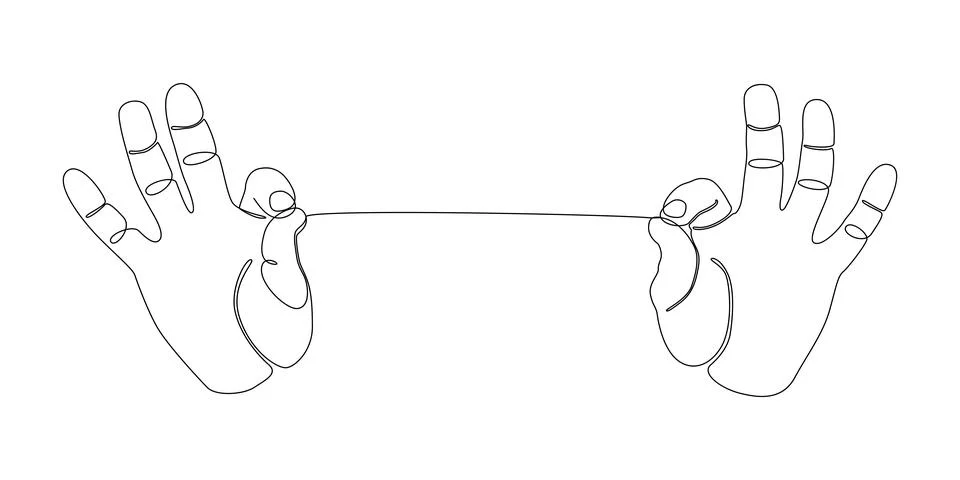 One continuous line of two hand holding a string. Thin Line Illustration ve.. Stock Illustration