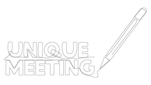 One continuous line of Unique Meeting word written by with felt tip pen. Th.. Stock Illustration