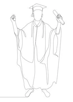 One continuous line of university student celebrating graduation event wear.. Stock Illustration