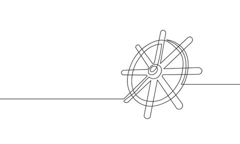 One continuous line wheel helm computer developer app concept. Business digital Stock Illustration