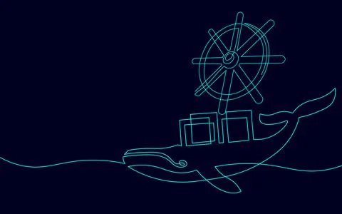 One continuous line wheel helm computer developer app concept. Business digital Stock Illustration