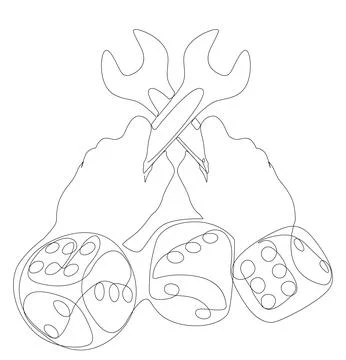 One continuous line of Wrench and dice. Thin Line Illustration vector conce.. Stock Illustration